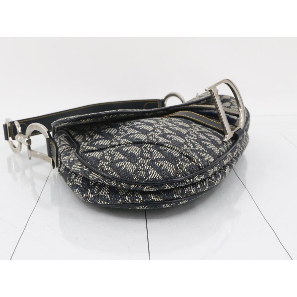 Christian Dior Saddle Bag Vintage Trotter Blue Diorissimo Shoulder Purse Oblique - Picture 4 of 15